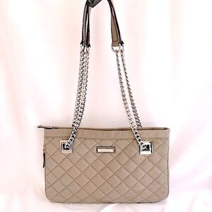 Calvin Klein Taupe Quilted Faux Leather Medium Shoulder Bag Chain Strap Purse